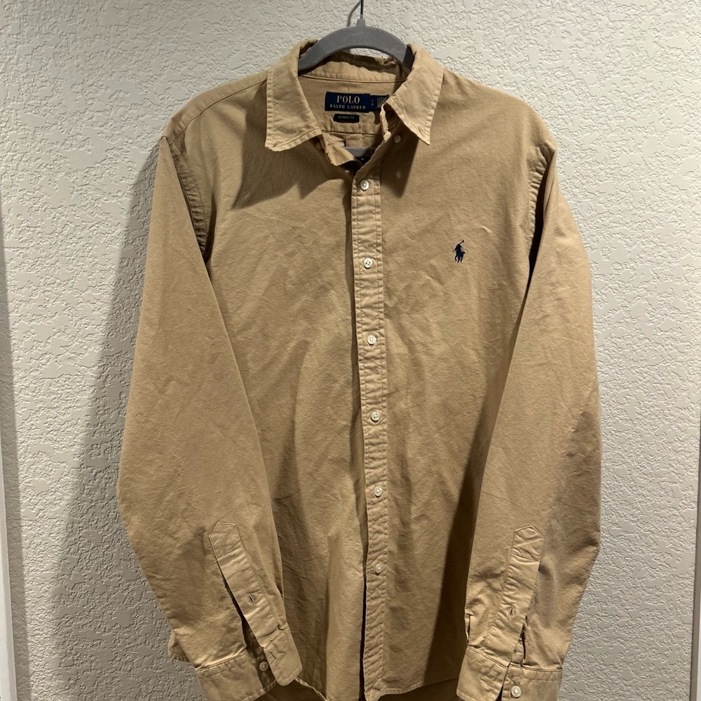 Ralph Lauren Men's Casual Tan Button Down Shirt